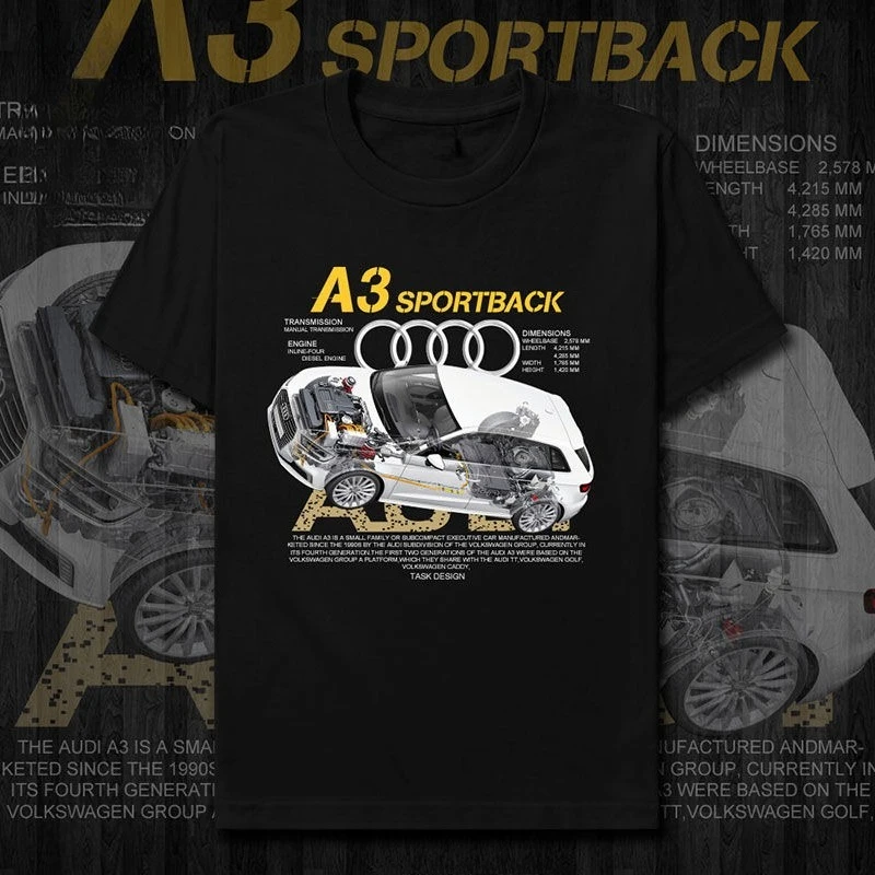 Summer New Audi A3 Small Car Hatchback Electric Sports Car Short-sleeved T-shirt Men's and Women's Car Fans Pure Cotton Clothes
Summer New Audi A3 Small Car Hatchback Electric Sports Car Short-sleeved T-shirt Men's and Women's Car Fans Pure Cotton Clothes