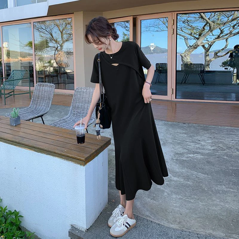 Summer Hollow Out Short Sleeve Women Mid Calf Dresses Loose Casual Ruffles Korean Fashion Simple All-match Long Skirt Black Grey
Summer Hollow Out Short Sleeve Women Mid Calf Dresses Loose Casual Ruffles Korean Fashion Simple All-match Long Skirt Black Grey