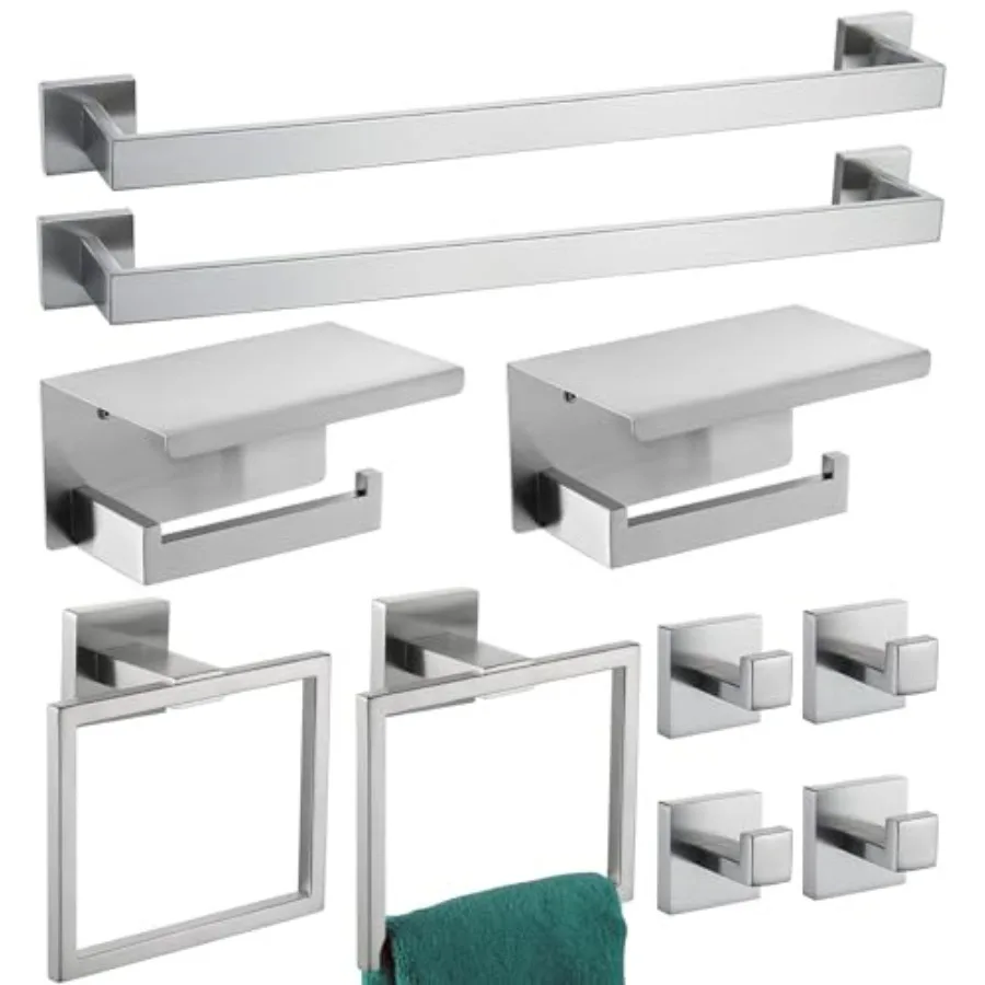 Bathroom hardware set: SUS304 stainless steel, brushed nickel finish, includes 24-inch towel bar, towel holders, toilet paper h
Bathroom hardware set: SUS304 stainless steel, brushed nickel finish, includes 24-inch towel bar, towel holders, toilet paper h
