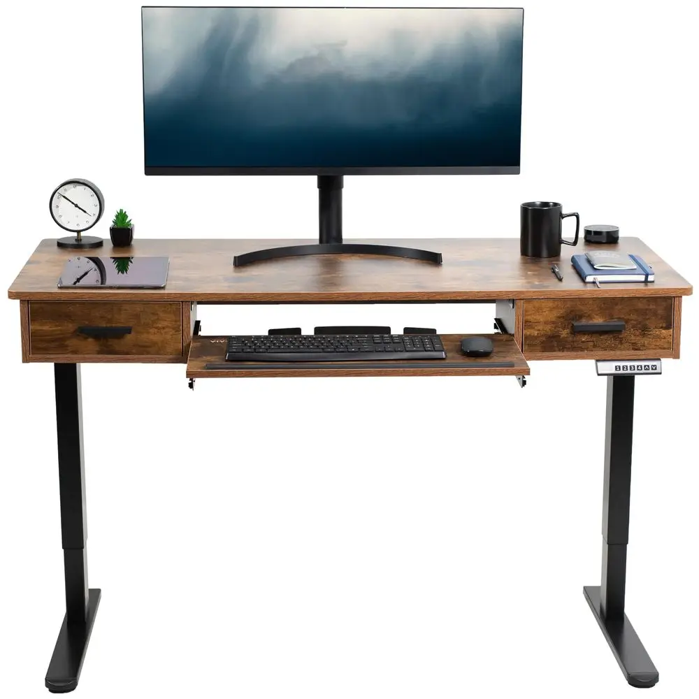 Electric Height Adjustable 55 x 24 inch Memory Stand Up Desk with RearSet Legs, Rustic Vintage Brown Table Top with Builtin Dra
Electric Height Adjustable 55 x 24 inch Memory Stand Up Desk with RearSet Legs, Rustic Vintage Brown Table Top with Builtin Dra