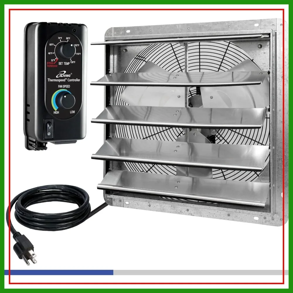 20" Wall Mounted Shutter Exhaust Fan, Automatic Shutter, Thermostat & Variable Speed, 3368 CFM, 5000 SQF Coverage
20" Wall Mounted Shutter Exhaust Fan, Automatic Shutter, Thermostat & Variable Speed, 3368 CFM, 5000 SQF Coverage