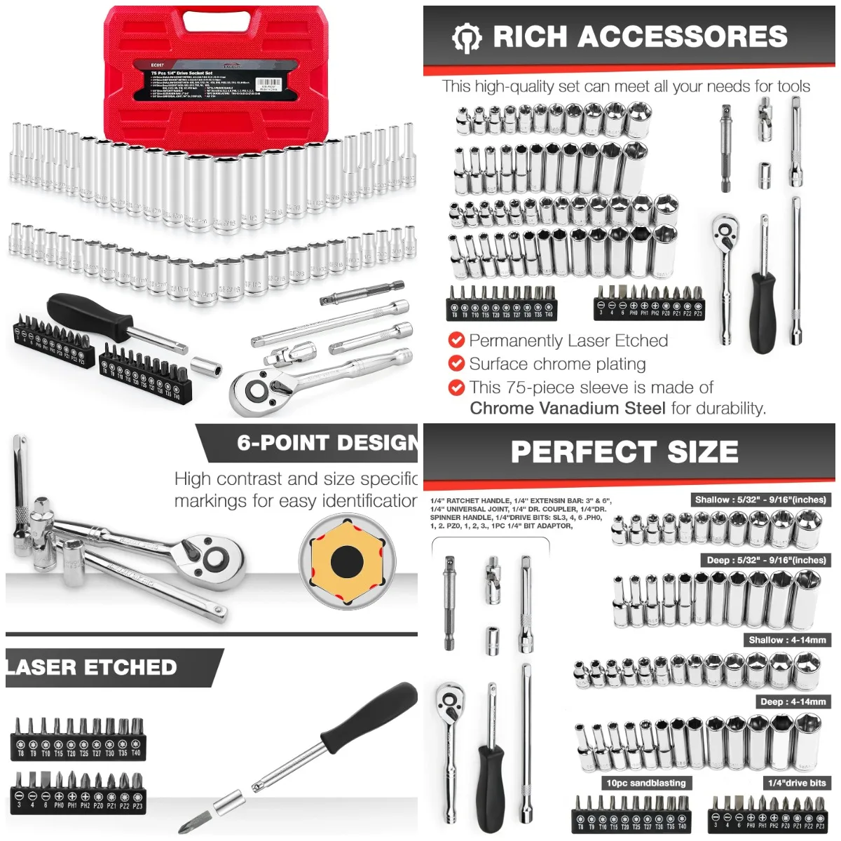 Набор ударных головок 1/4 дюйма с адаптером, универсальным шарниром, трещоткой и удлинителем (5/32–9/16 дюйма, 4–14 мм)
Набор ударных головок 1/4 дюйма с адаптером, универсальным шарниром, трещоткой и удлинителем (5/32–9/16 дюйма, 4–14 мм)
