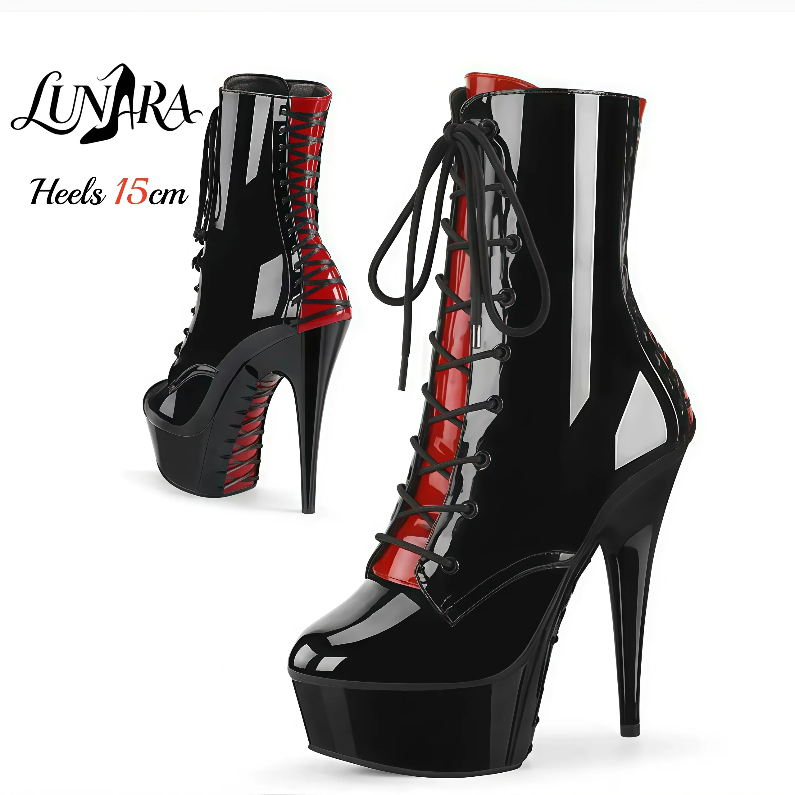 15cm/6Inch Black Red Patent Platform High Heel Ankle Boots Side Zipper Lace-Up Non-slip Sexy Pole Dance Nightclub Ladies
15cm/6Inch Black Red Patent Platform High Heel Ankle Boots Side Zipper Lace-Up Non-slip Sexy Pole Dance Nightclub Ladies