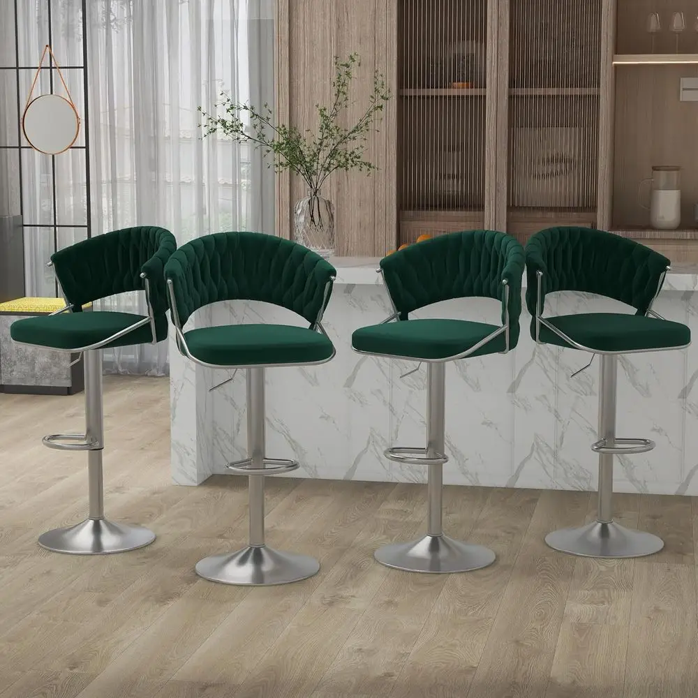 Set of 4 Velvet Swivel Bar Stools with Adjustable Counter Height and Woven Backrest for Kitchen Island and Dining (Green)
Set of 4 Velvet Swivel Bar Stools with Adjustable Counter Height and Woven Backrest for Kitchen Island and Dining (Green)