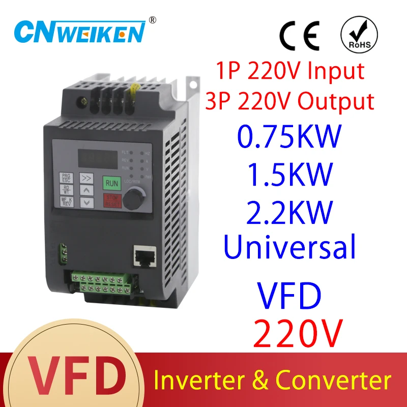 AC VFD 1-phase 220V input /3Ph 220V/380V output 0.75/1.5/2.2/4/5.5/7.5/11KW frequency converter inverter for control motor
AC VFD 1-phase 220V input /3Ph 220V/380V output 0.75/1.5/2.2/4/5.5/7.5/11KW frequency converter inverter for control motor