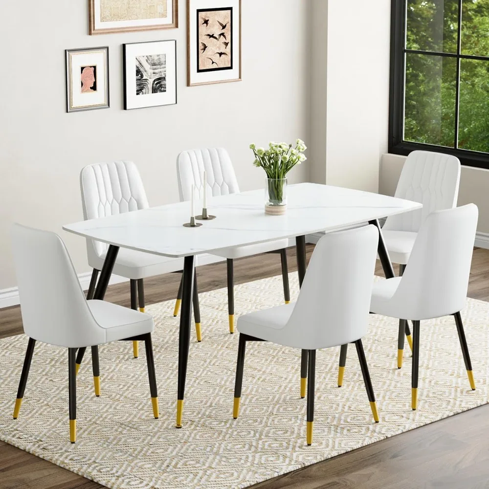 7 piece dining table set, 62 "burning stones 6 chair dining table set, easy to assemble
7 piece dining table set, 62 "burning stones 6 chair dining table set, easy to assemble