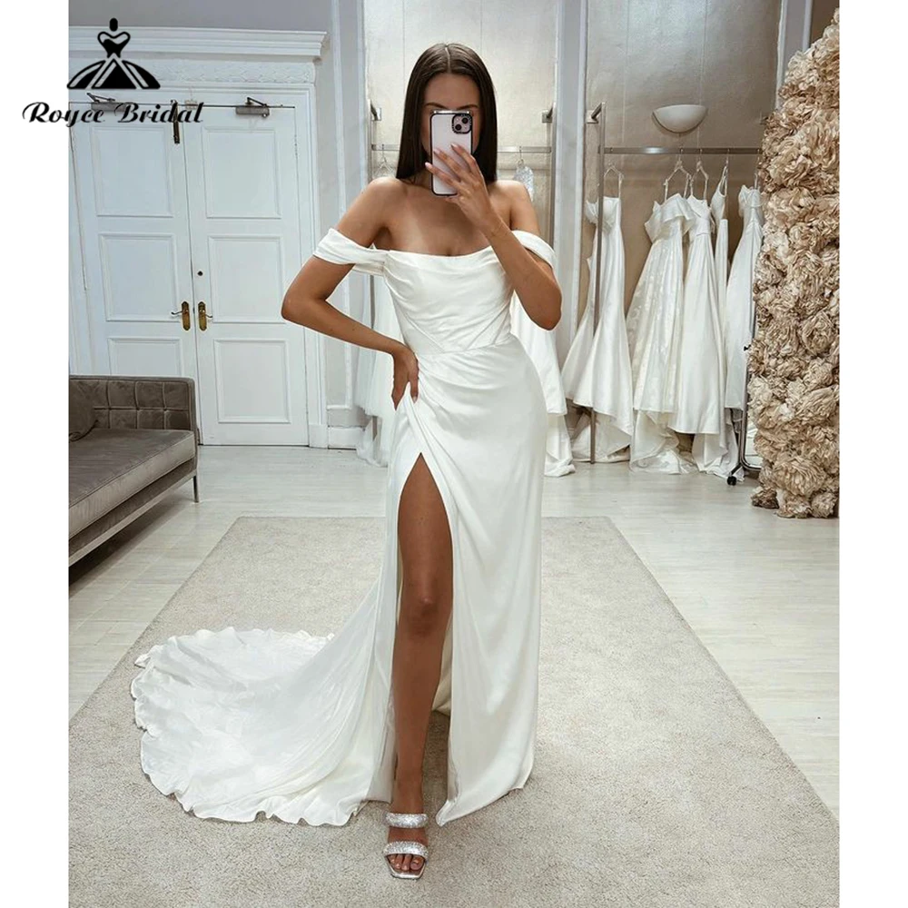Sexy Split Strapless Off the Shoulder Pleat Satin Mermaid Wedding Dress Custom For Women Boho Bridal Gown Sweep Vestido De Novia
Sexy Split Strapless Off the Shoulder Pleat Satin Mermaid Wedding Dress Custom For Women Boho Bridal Gown Sweep Vestido De Novia