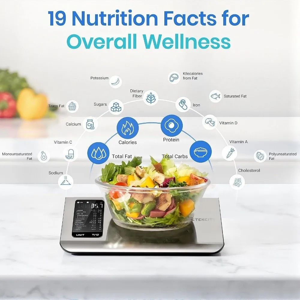 Stainless Steel Smart Nutrition Food Scale Free App with 19 Nutrients Tracking Smart Digital Kitchen Scale
Stainless Steel Smart Nutrition Food Scale Free App with 19 Nutrients Tracking Smart Digital Kitchen Scale