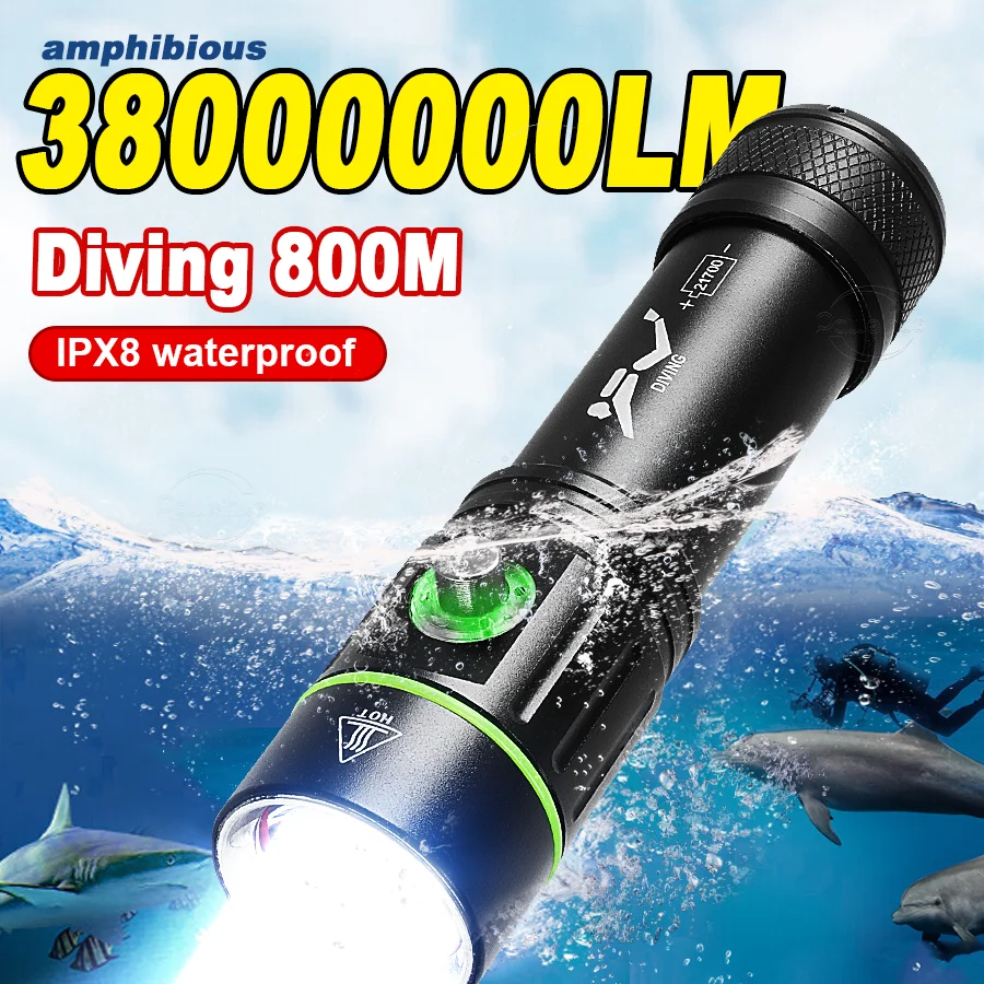 38000000LM Powerful Diving Flashlight IPX8 Underwater Lamp Professional Scuba Diving Torch 800M High Power LED Flashlights 18650
38000000LM Powerful Diving Flashlight IPX8 Underwater Lamp Professional Scuba Diving Torch 800M High Power LED Flashlights 18650