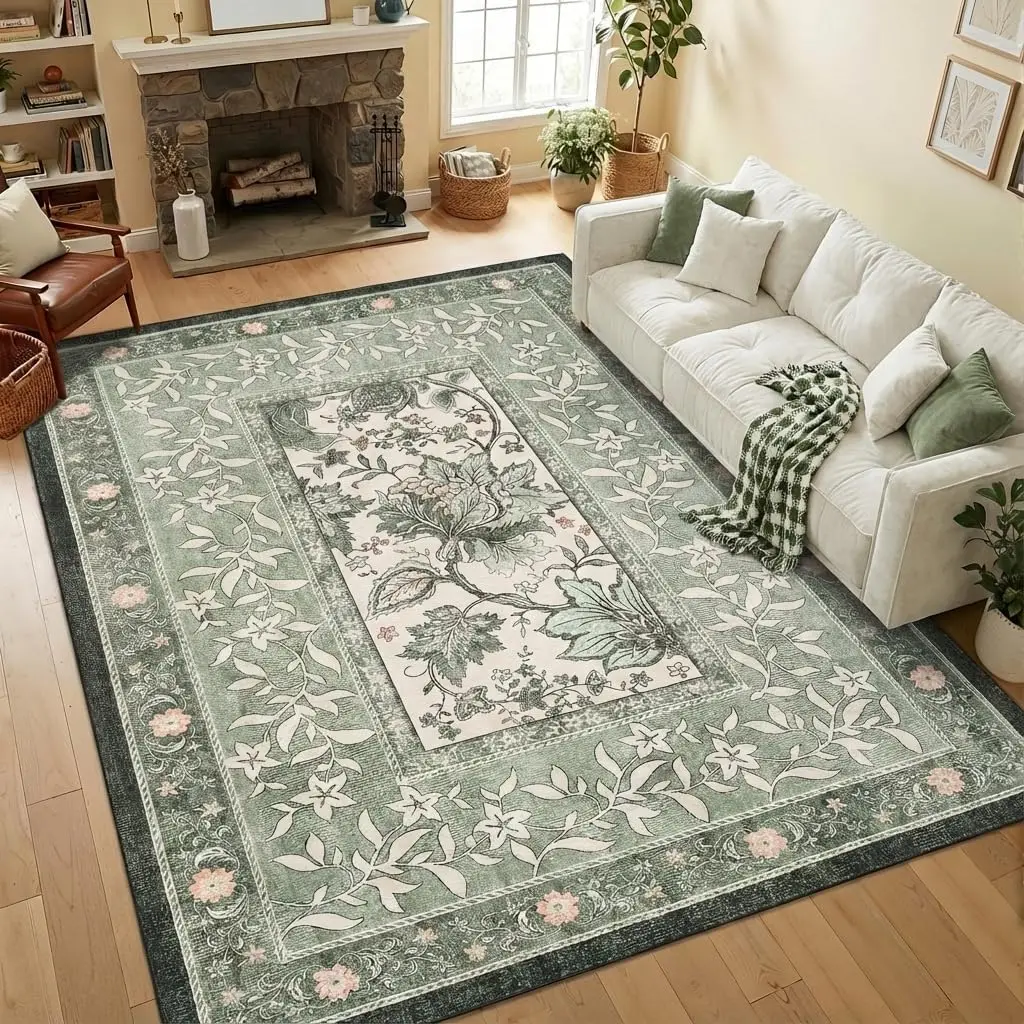 Sage Green Vintage Botanical 5x7 Area Rug, Non-Slip Washable Low-Pile Carpet for Living Room Bedroom Kitchen Nursery
Sage Green Vintage Botanical 5x7 Area Rug, Non-Slip Washable Low-Pile Carpet for Living Room Bedroom Kitchen Nursery