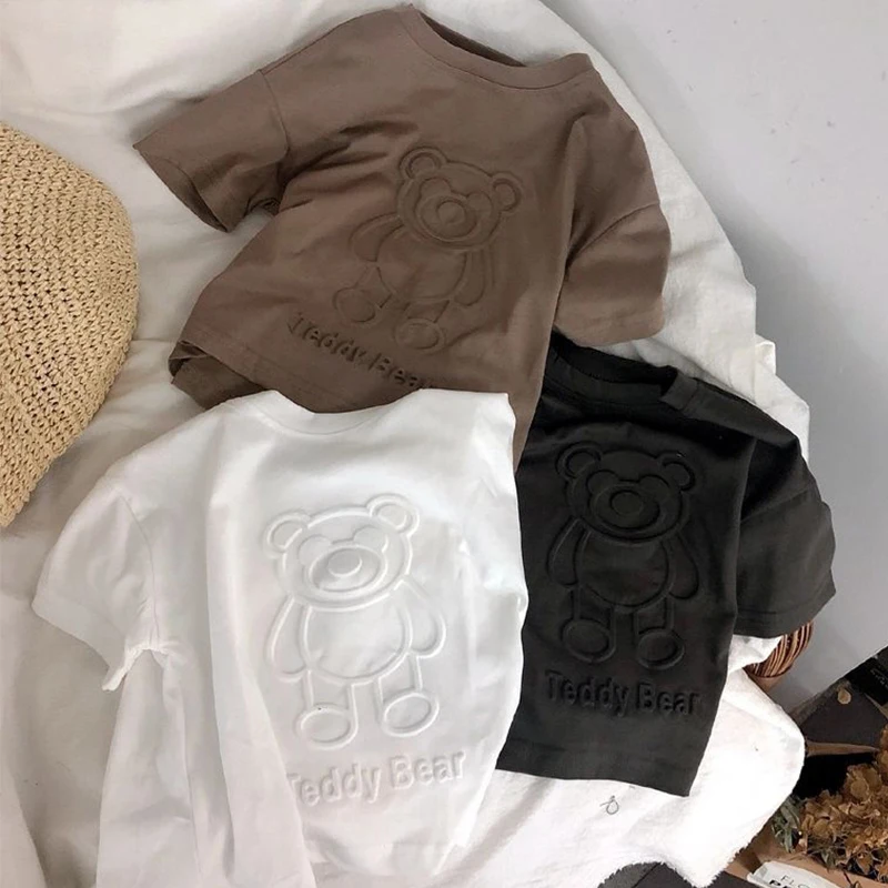 Boys Girls Summer Cartoon Bear Short Sleeve T-shirt 1-8 Years Casual Stereo Embossed Sweatshirt for Kids Cotton Top
Boys Girls Summer Cartoon Bear Short Sleeve T-shirt 1-8 Years Casual Stereo Embossed Sweatshirt for Kids Cotton Top