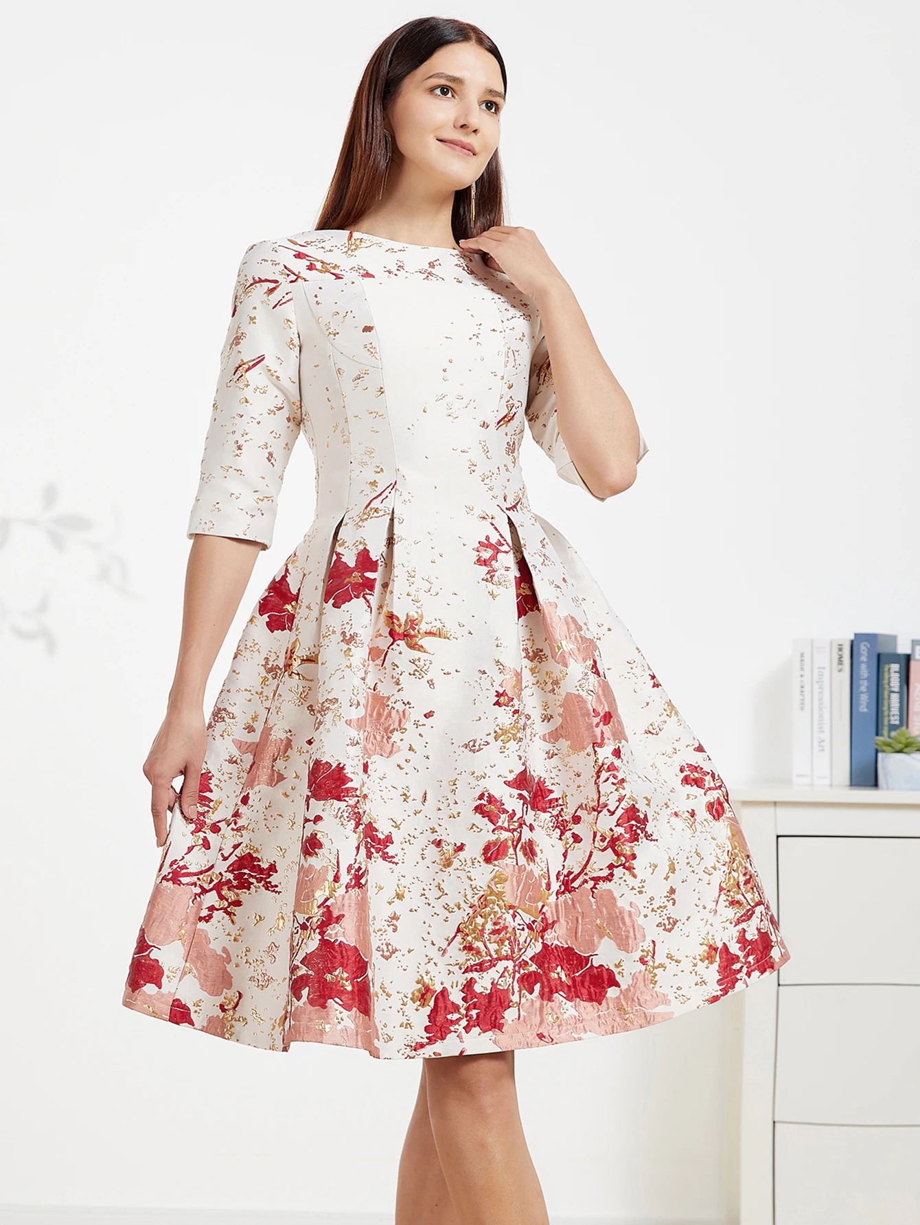 DEVCHATA New Spring Summer Women Luxury Mid-long Jacquard Dress Floral Party Dress O-neck Ladies Fashion Formal Vestidos
DEVCHATA New Spring Summer Women Luxury Mid-long Jacquard Dress Floral Party Dress O-neck Ladies Fashion Formal Vestidos