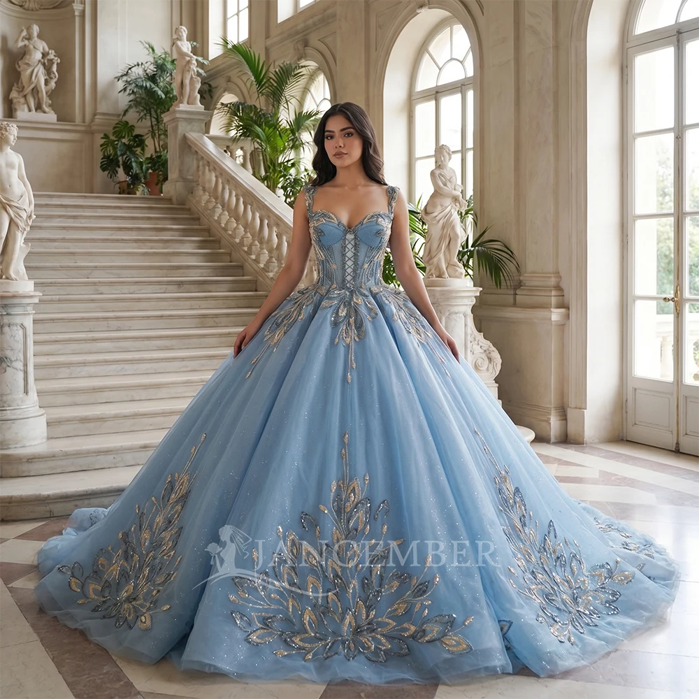 15 year old Quinceanera Dresses Spaghetti Straps Long Tail Wedding Party Gown vestidos de 15 años quinceañeras Customized
15 year old Quinceanera Dresses Spaghetti Straps Long Tail Wedding Party Gown vestidos de 15 años quinceañeras Customized