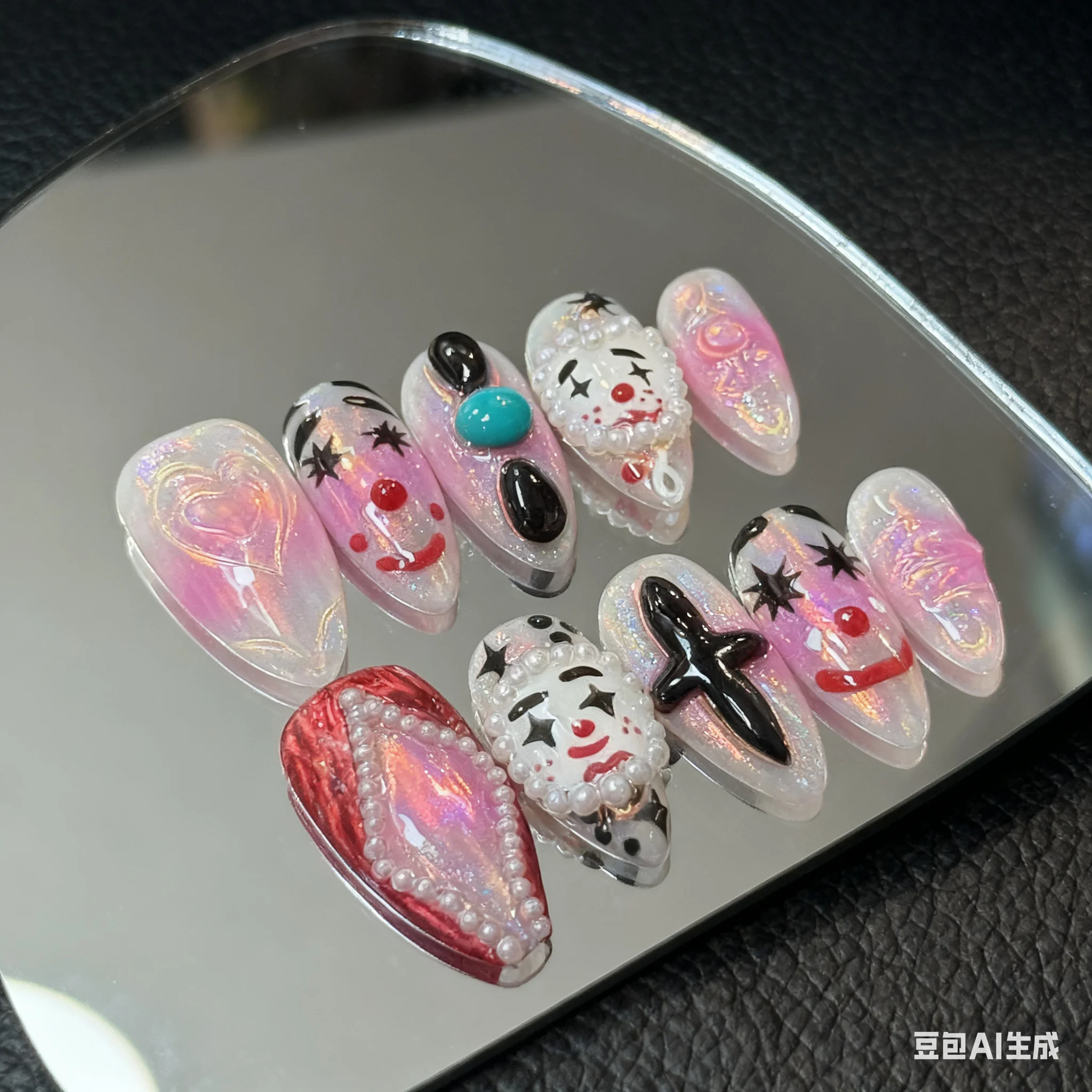 10Pcs Halloween Clown Design Press on Nails Spooky Pink Iridescent Acrylic Handmade Nails with 3D Pearls Edgy Deisgn for Party
10Pcs Halloween Clown Design Press on Nails Spooky Pink Iridescent Acrylic Handmade Nails with 3D Pearls Edgy Deisgn for Party