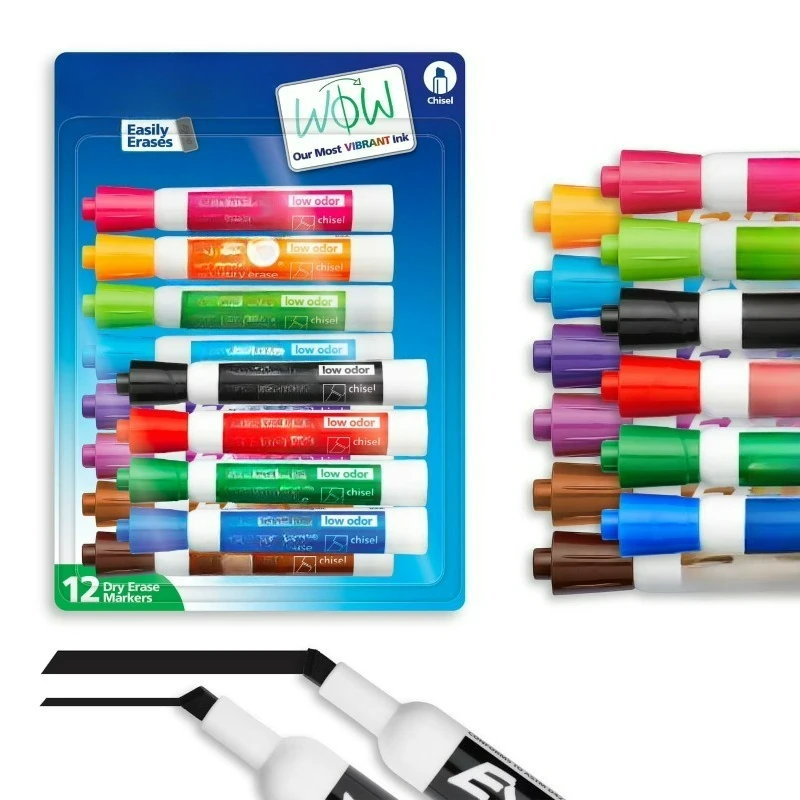 Dry Erase Markers, Chisel Tip, Assorted Colors, 12 Count
Dry Erase Markers, Chisel Tip, Assorted Colors, 12 Count