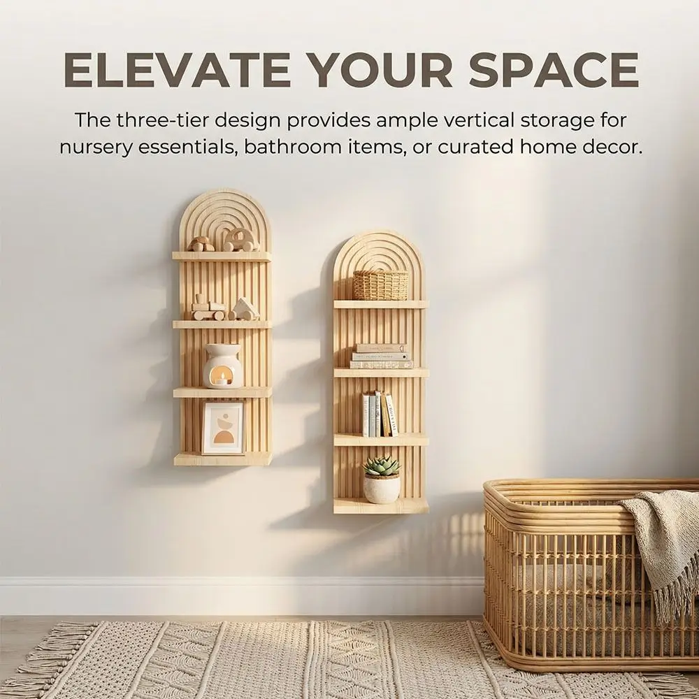 4-Tier Design Wooden Wall Shelves Oval Threaded Minimalist Boho Style Rack Vintage Geometric Arched Floating Shelf
4-Tier Design Wooden Wall Shelves Oval Threaded Minimalist Boho Style Rack Vintage Geometric Arched Floating Shelf