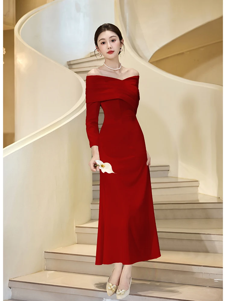 Ele Red Long Sve One oulder Wedding Dr for Engagement Parties Korean Sle mid Waist Zipper Fi Tail Gown
Ele Red Long Sve One oulder Wedding Dr for Engagement Parties Korean Sle mid Waist Zipper Fi Tail Gown