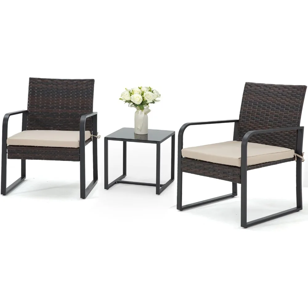 3 Piece Outdoor Patio Furniture Set, Patio Bistro Set Wicker Conversation Set, Modern Rattan Chair with Glass Coffee Table for
3 Piece Outdoor Patio Furniture Set, Patio Bistro Set Wicker Conversation Set, Modern Rattan Chair with Glass Coffee Table for