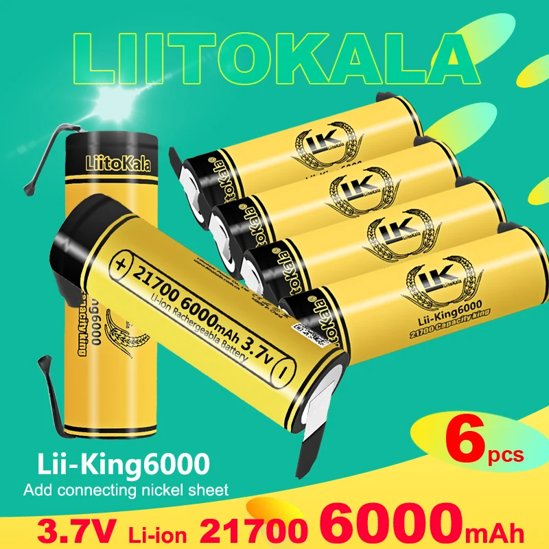 6 шт. LiitoKala King6000-N 21700 6000 мАч высокой емкости 3,7 В перезаряжаемые литий-ионные элементы для фонарика Power Bank игрушки фонарик
6 шт. LiitoKala King6000-N 21700 6000 мАч высокой емкости 3,7 В перезаряжаемые литий-ионные элементы для фонарика Power Bank игрушки фонарик