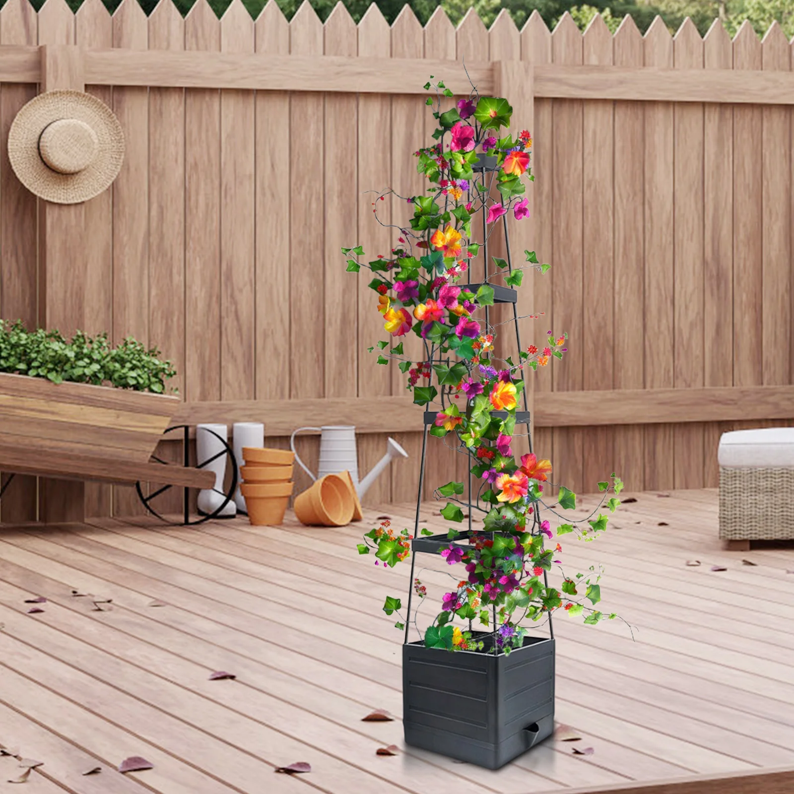 Raised Garden Bed Planter Box with Trellis Tomato Cage Planter Self-Watering Planter Box for Indoor Outdoor
Raised Garden Bed Planter Box with Trellis Tomato Cage Planter Self-Watering Planter Box for Indoor Outdoor