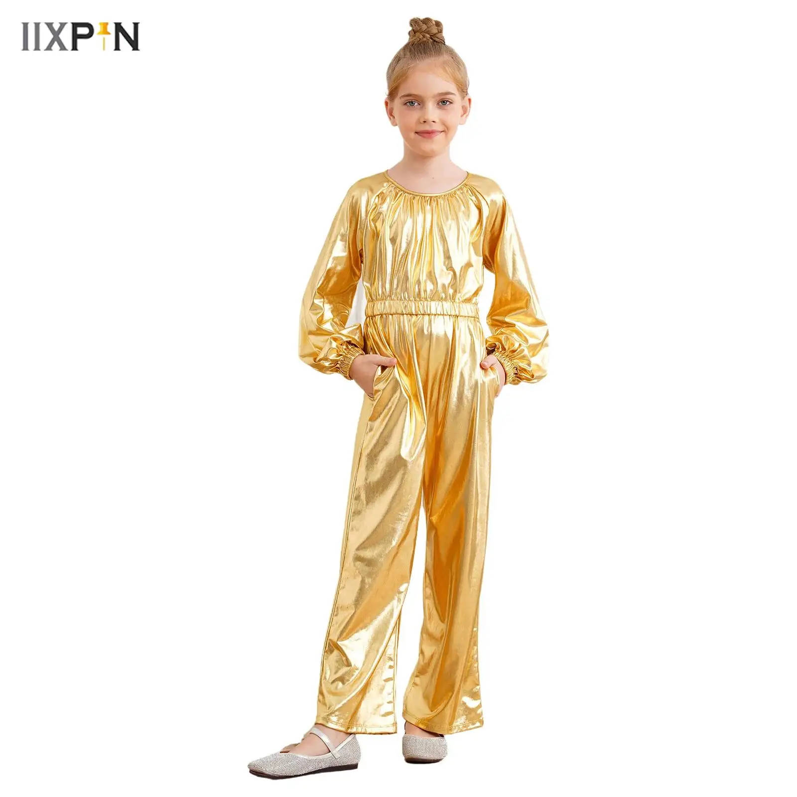 Kids Girls Fashion Metallic Jumpsuits Disco Jazz Dance Performance Costume Long Sleeve Elastic Waist Wide-Leg Rompers Streetwear
Kids Girls Fashion Metallic Jumpsuits Disco Jazz Dance Performance Costume Long Sleeve Elastic Waist Wide-Leg Rompers Streetwear