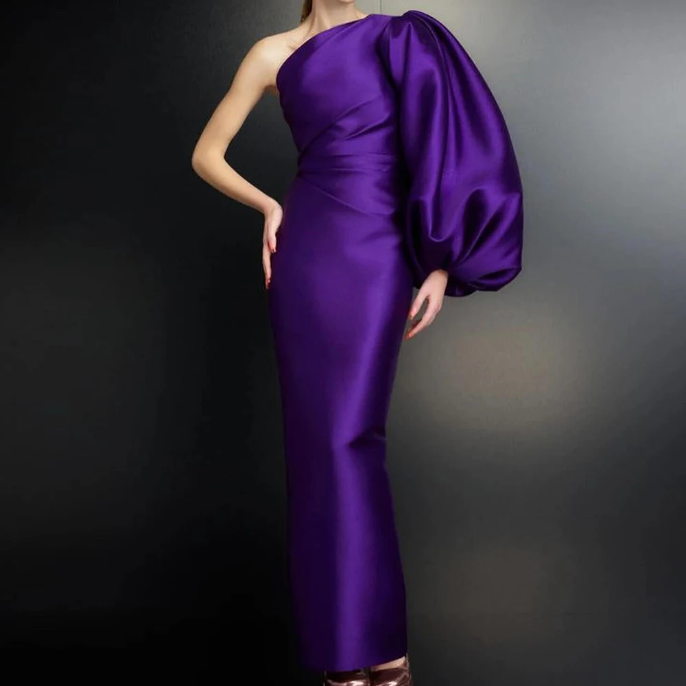 Delicate One Shoulder Long Sleeves Back Slit Pleats Evening Dresses Formal Straight Purple Satin Prom Gowns vestidos de fiesta
Delicate One Shoulder Long Sleeves Back Slit Pleats Evening Dresses Formal Straight Purple Satin Prom Gowns vestidos de fiesta