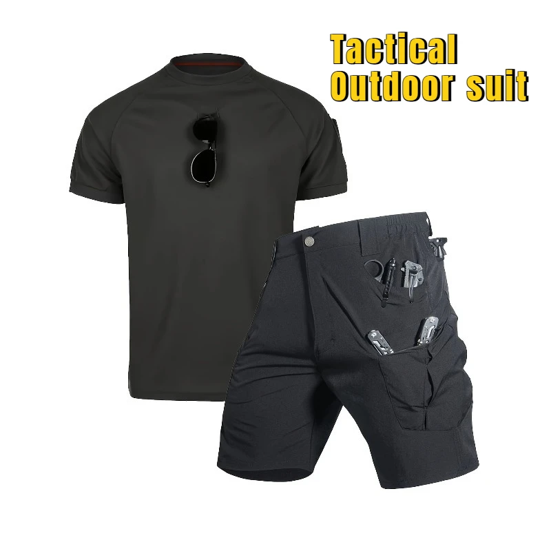 Two-piece Summer Men's Sports Casual Suit: Crew Neck Short-sleeved + Tactical Outdoor Work Shorts Outdoor Fitness Training Set.
Two-piece Summer Men's Sports Casual Suit: Crew Neck Short-sleeved + Tactical Outdoor Work Shorts Outdoor Fitness Training Set.
