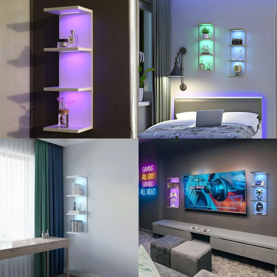 4 Tier RGB Wall Shelf-Gaming Shelf with Remote Control, Lack Shelves with Light for Bedroom Easy to Install Cosmetic and Displa
4 Tier RGB Wall Shelf-Gaming Shelf with Remote Control, Lack Shelves with Light for Bedroom Easy to Install Cosmetic and Displa