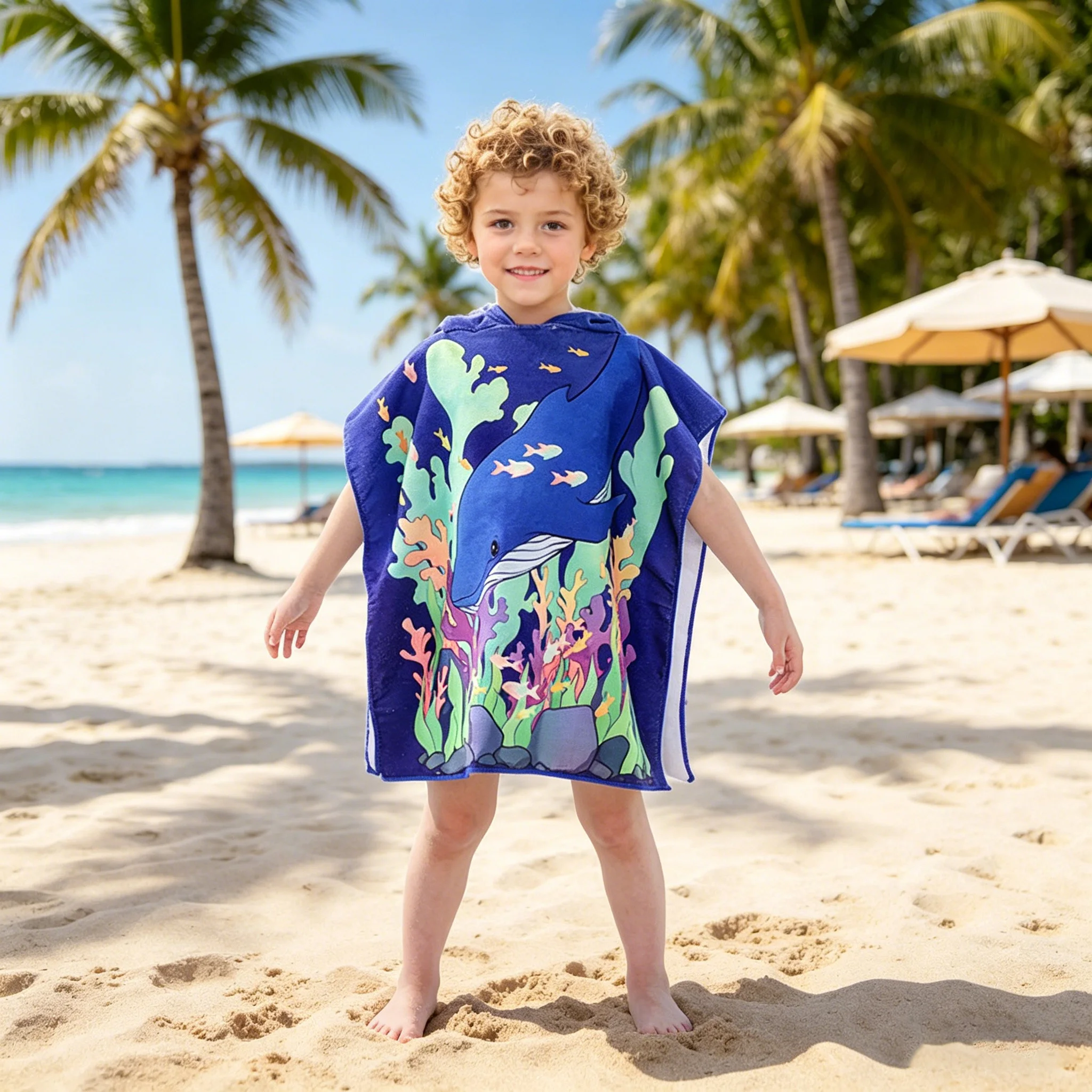 Children's Hat-Integrated Beach Robe, Super Cute Cartoon Print, Absorbent, Soft and Comfortable Children's Snap Closure Robe
Children's Hat-Integrated Beach Robe, Super Cute Cartoon Print, Absorbent, Soft and Comfortable Children's Snap Closure Robe