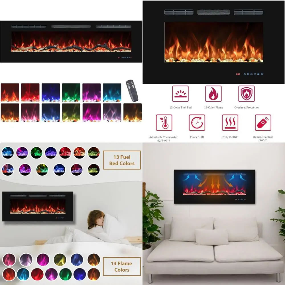 50-Inch Electric Fireplace Insert, Recessed & Wall-Mounted, Multicolor Flame, Thermostat, Timer, Log & Crystal
50-Inch Electric Fireplace Insert, Recessed & Wall-Mounted, Multicolor Flame, Thermostat, Timer, Log & Crystal