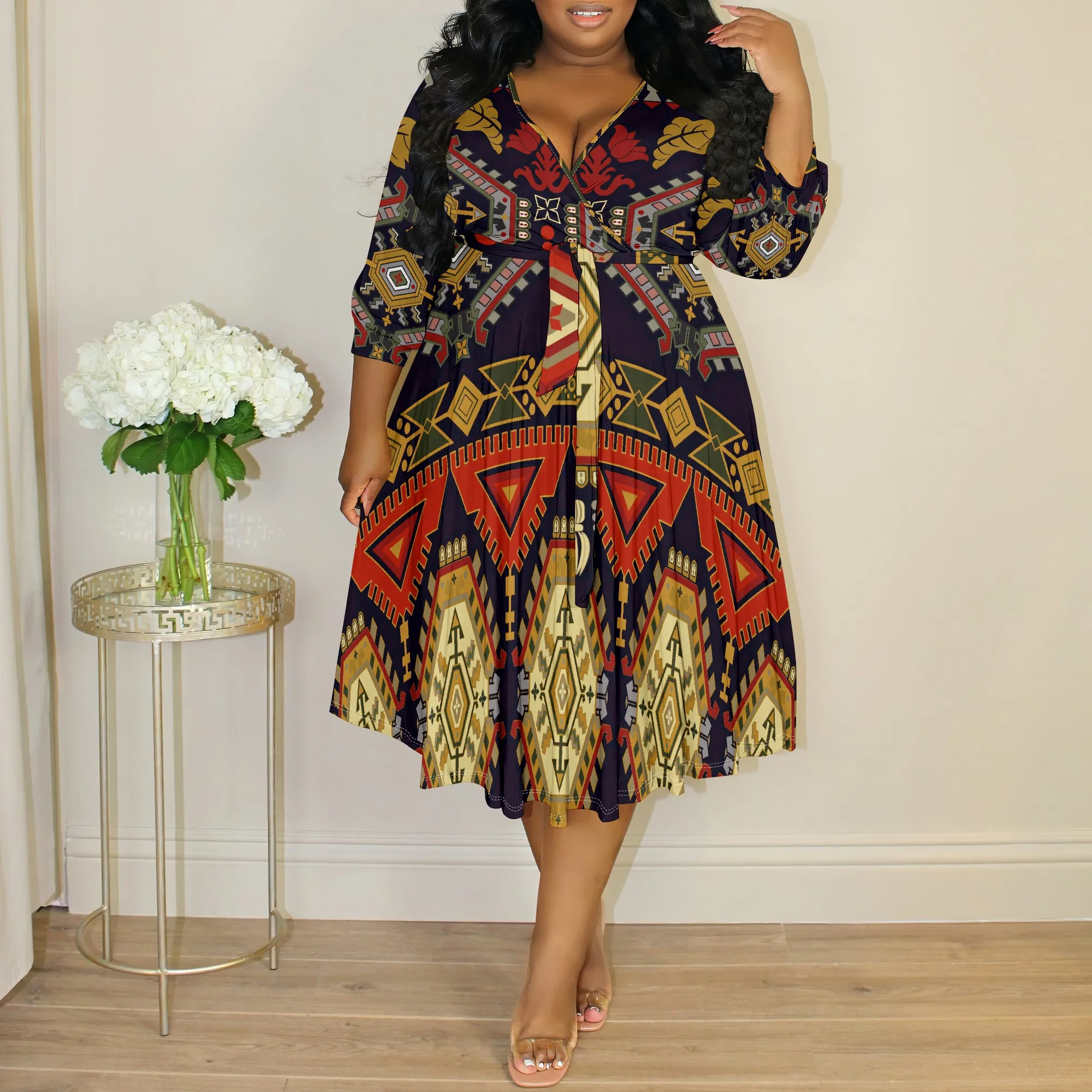 Plus Size Women's Pullover Sexy 3/4 Sleeve V Neck Fashion Printed Summer Casual Maxi Dress
Plus Size Women's Pullover Sexy 3/4 Sleeve V Neck Fashion Printed Summer Casual Maxi Dress
