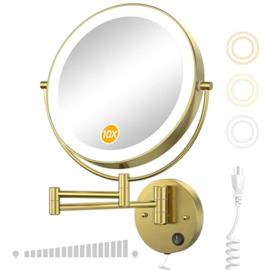 9" Wall Mounted Lighted Magnifying Mirror, 1X/10X Magnification Double-Sided LED Bathroom Mirror, 3 Color Lights and Stepless D
9" Wall Mounted Lighted Magnifying Mirror, 1X/10X Magnification Double-Sided LED Bathroom Mirror, 3 Color Lights and Stepless D