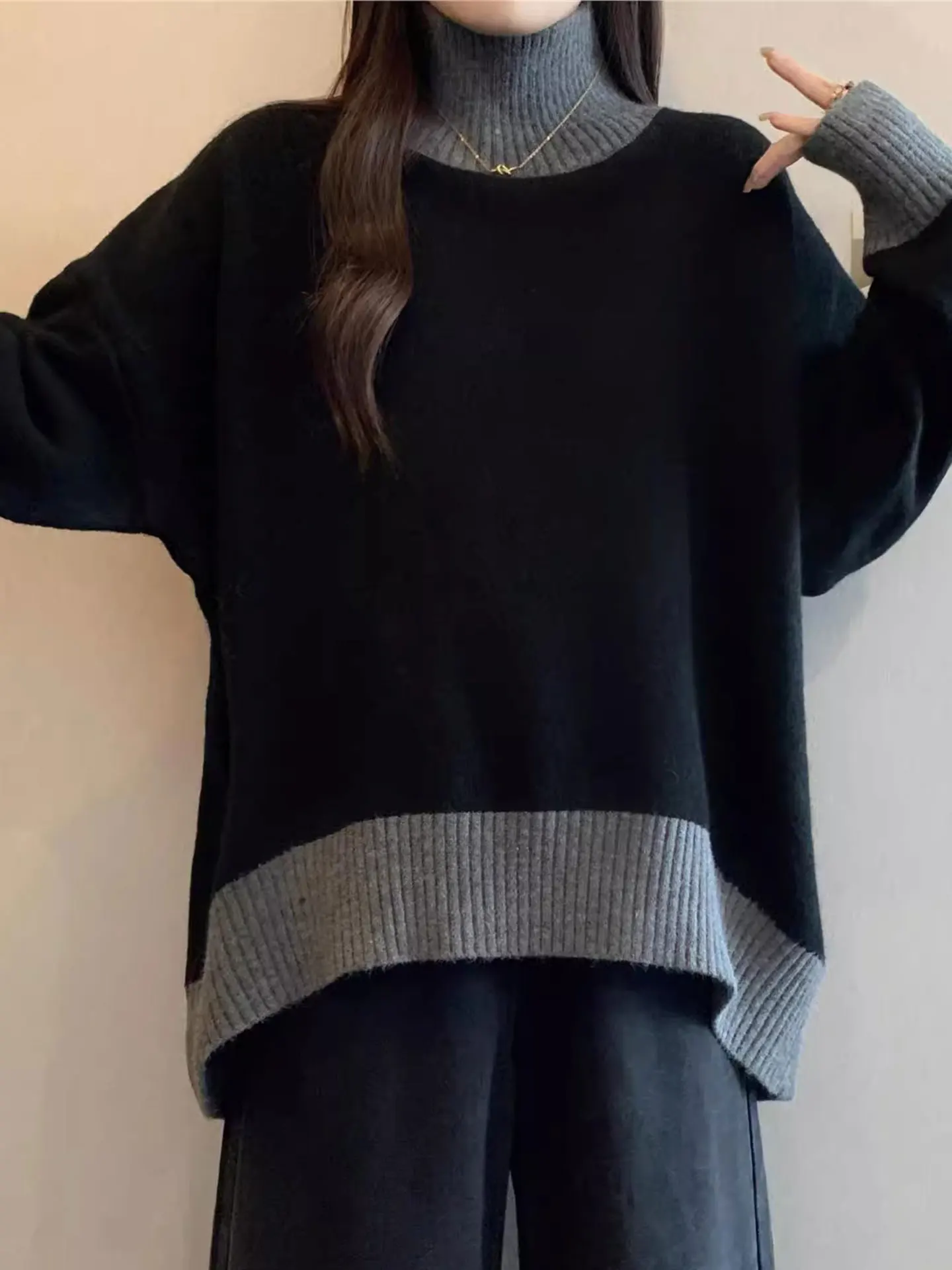 Ele Thiened High Collar Long Sve Knitted Sweater Women's Casual Sle Loose Fit Top for Autumn Winter plus Size
Ele Thiened High Collar Long Sve Knitted Sweater Women's Casual Sle Loose Fit Top for Autumn Winter plus Size