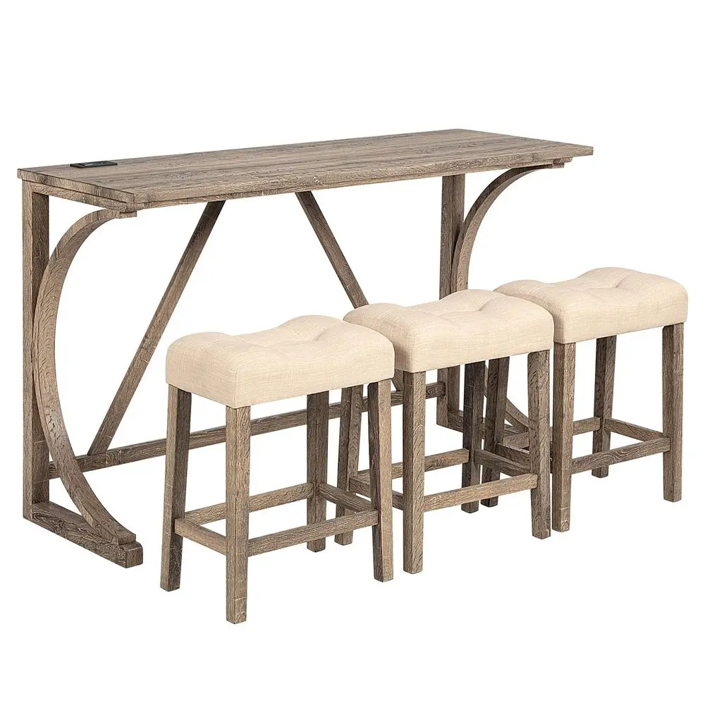 Industrial 4 Piece Bar Table Set with Power Outlet, 3 Padded Stools for Kitchen, Living Room, Dining Room, Brown
Industrial 4 Piece Bar Table Set with Power Outlet, 3 Padded Stools for Kitchen, Living Room, Dining Room, Brown