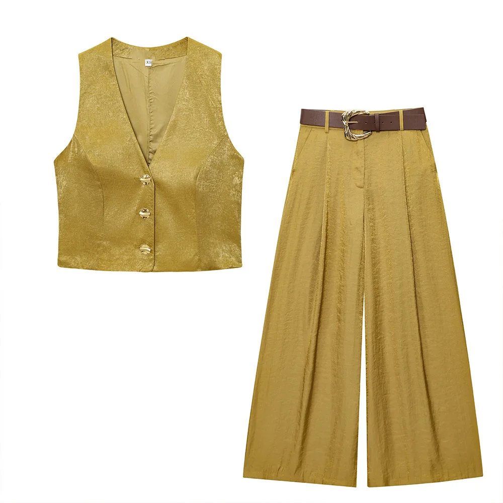 ZBZA Woman Satin Suit V-neck Sleeveless Single-breasted Solid Cropped Top Belt High-waist Button Straight Wide-leg Trousers Suit
ZBZA Woman Satin Suit V-neck Sleeveless Single-breasted Solid Cropped Top Belt High-waist Button Straight Wide-leg Trousers Suit