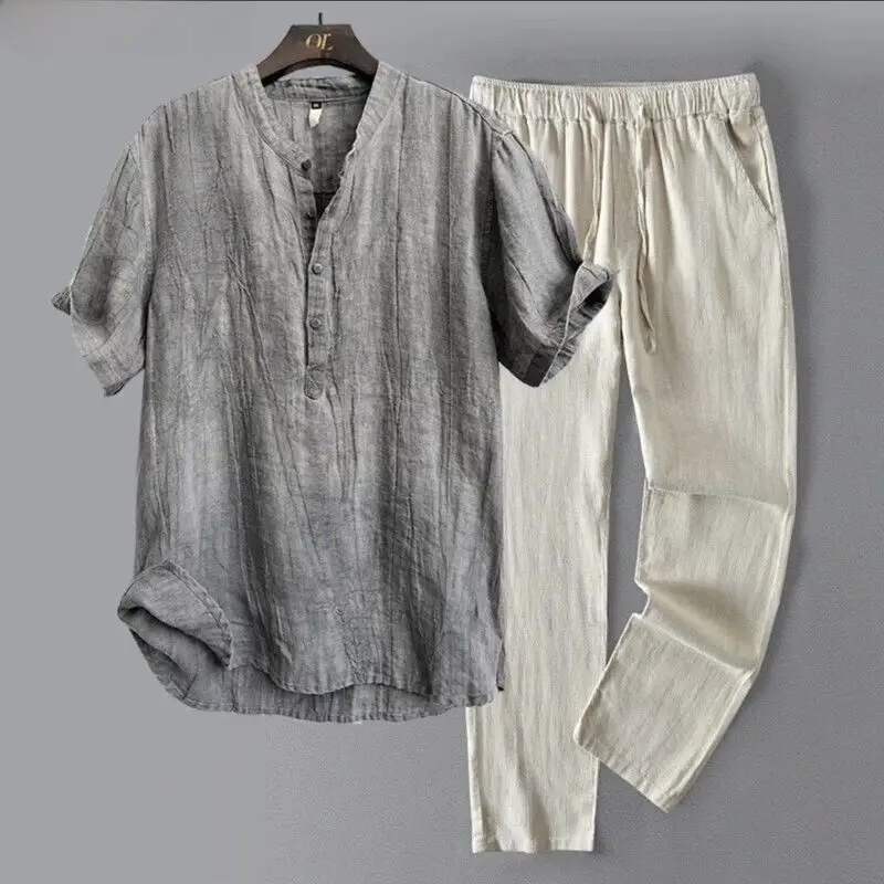 Men's Summer Short Sleeve Linen Sleepwear Set Loose Fit Cotton Linen Home Clothes Youth Size Comfortable Breathable Nightgown
Men's Summer Short Sleeve Linen Sleepwear Set Loose Fit Cotton Linen Home Clothes Youth Size Comfortable Breathable Nightgown
