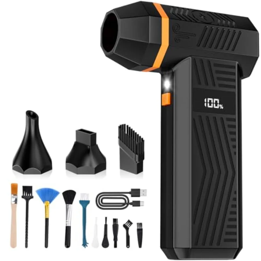 Cordless Electric Air Duster 180000RPM with 4-Speed Adjustable Display Screen LED Light 5000mAh Battery for Keyboard/PC/Car Cle
Cordless Electric Air Duster 180000RPM with 4-Speed Adjustable Display Screen LED Light 5000mAh Battery for Keyboard/PC/Car Cle