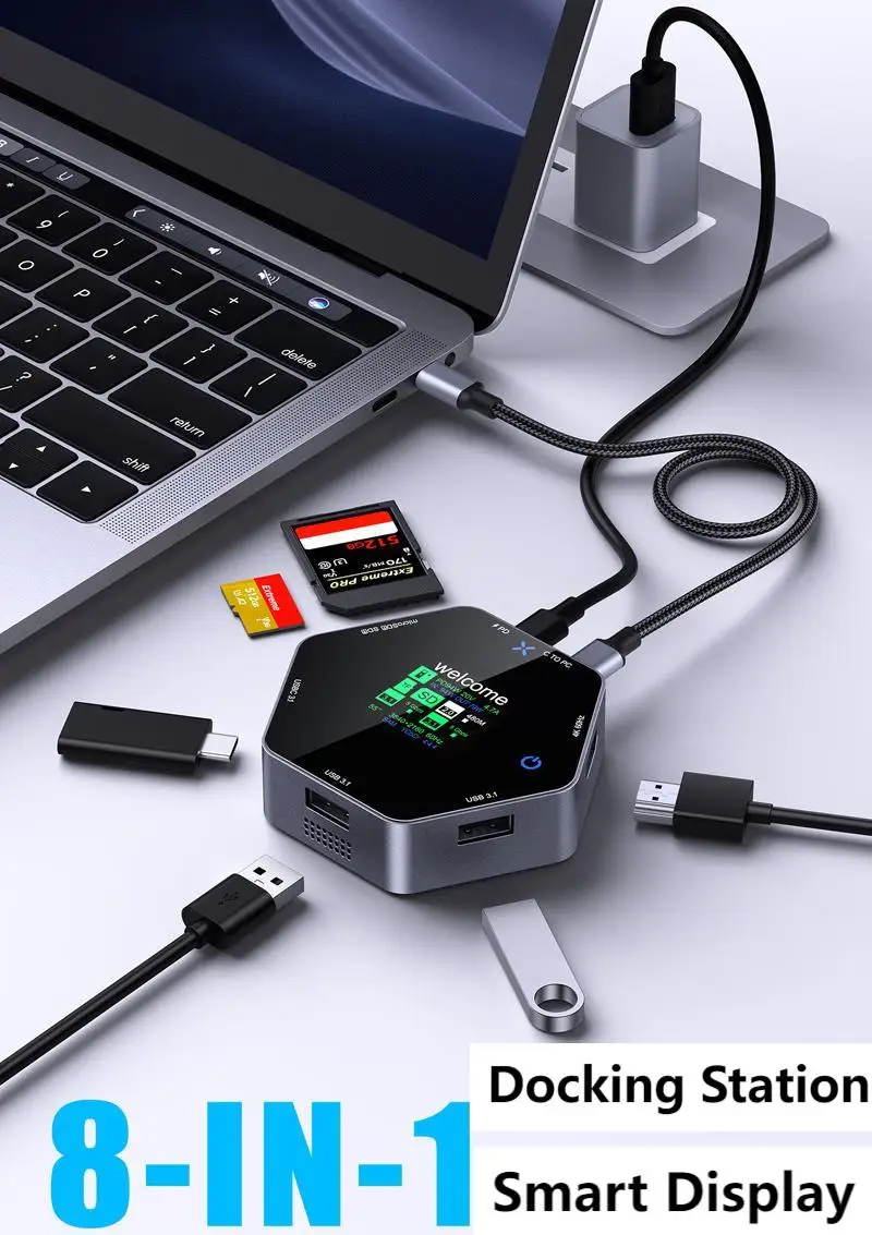 JSCU 8 in 1 Type-C HUB Smart Display Multi Function Docking Station PD 100W HDTV 4K 60hz USB 3.1 TF SD Card Reader USB C Hub
JSCU 8 in 1 Type-C HUB Smart Display Multi Function Docking Station PD 100W HDTV 4K 60hz USB 3.1 TF SD Card Reader USB C Hub