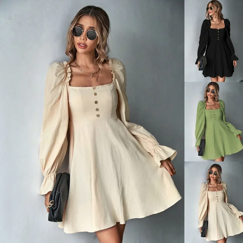 LIBIELIY New Summer Women's Bubble Sleeves Long Sleeve Dress For Women Squar-neck Button Vintage French Dress Elegant Knee Lengt
LIBIELIY New Summer Women's Bubble Sleeves Long Sleeve Dress For Women Squar-neck Button Vintage French Dress Elegant Knee Lengt