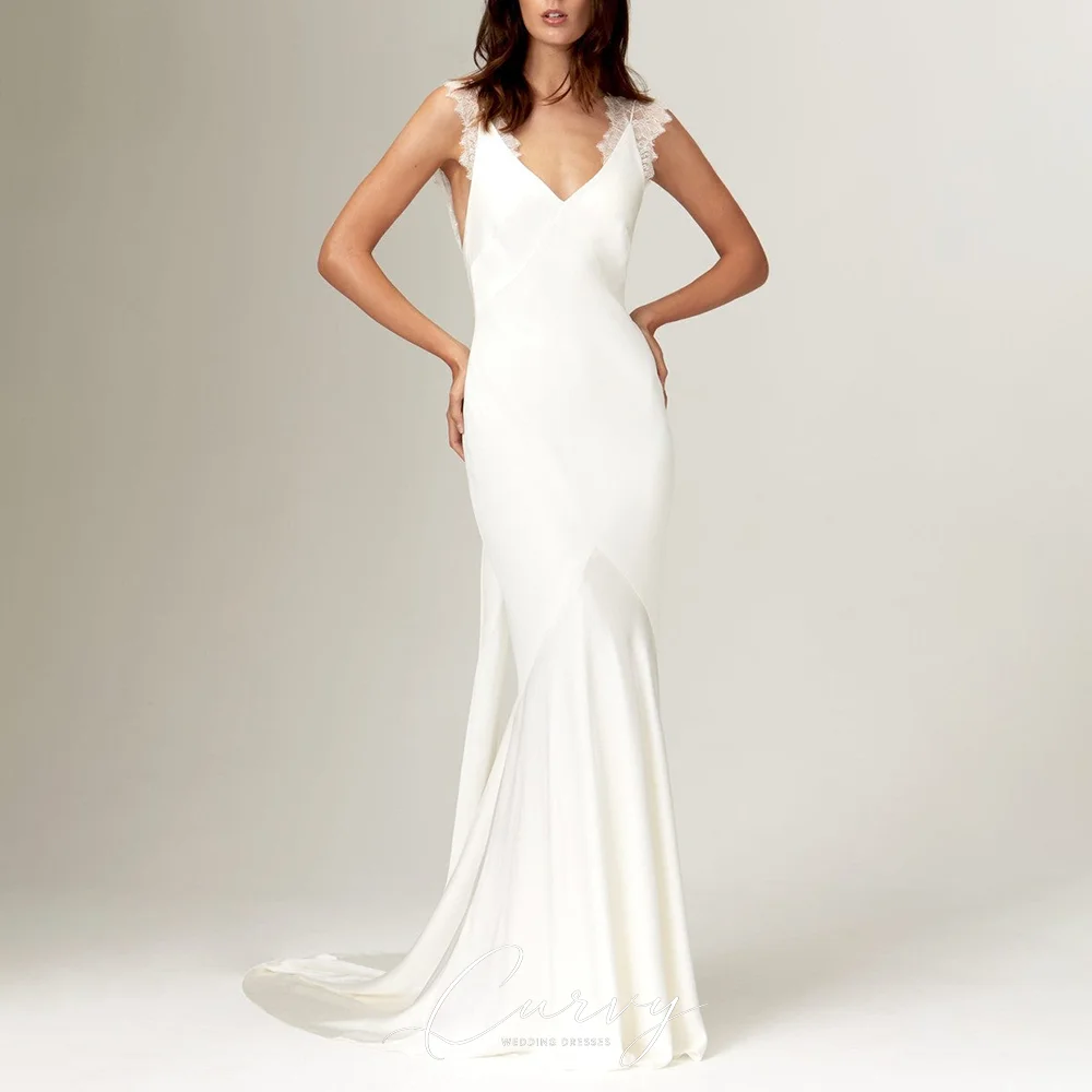 Curvy Minimal Satin Mermaid Wedding Dresses for Women V Neck Lace Cap Sleeve for Outdoor Lawn Wedding Customized 2026
Curvy Minimal Satin Mermaid Wedding Dresses for Women V Neck Lace Cap Sleeve for Outdoor Lawn Wedding Customized 2026