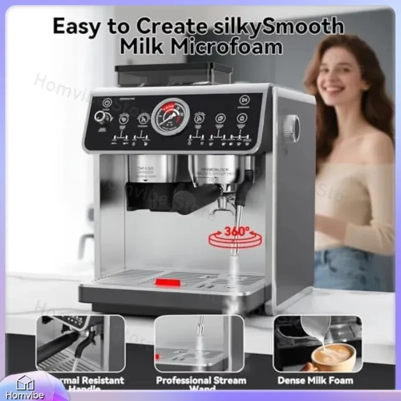 Professional Espresso Machine 20 Bar High Pressure Coffee Maker with 15 Adjustable Grind Settings Dual Heating System for
Professional Espresso Machine 20 Bar High Pressure Coffee Maker with 15 Adjustable Grind Settings Dual Heating System for