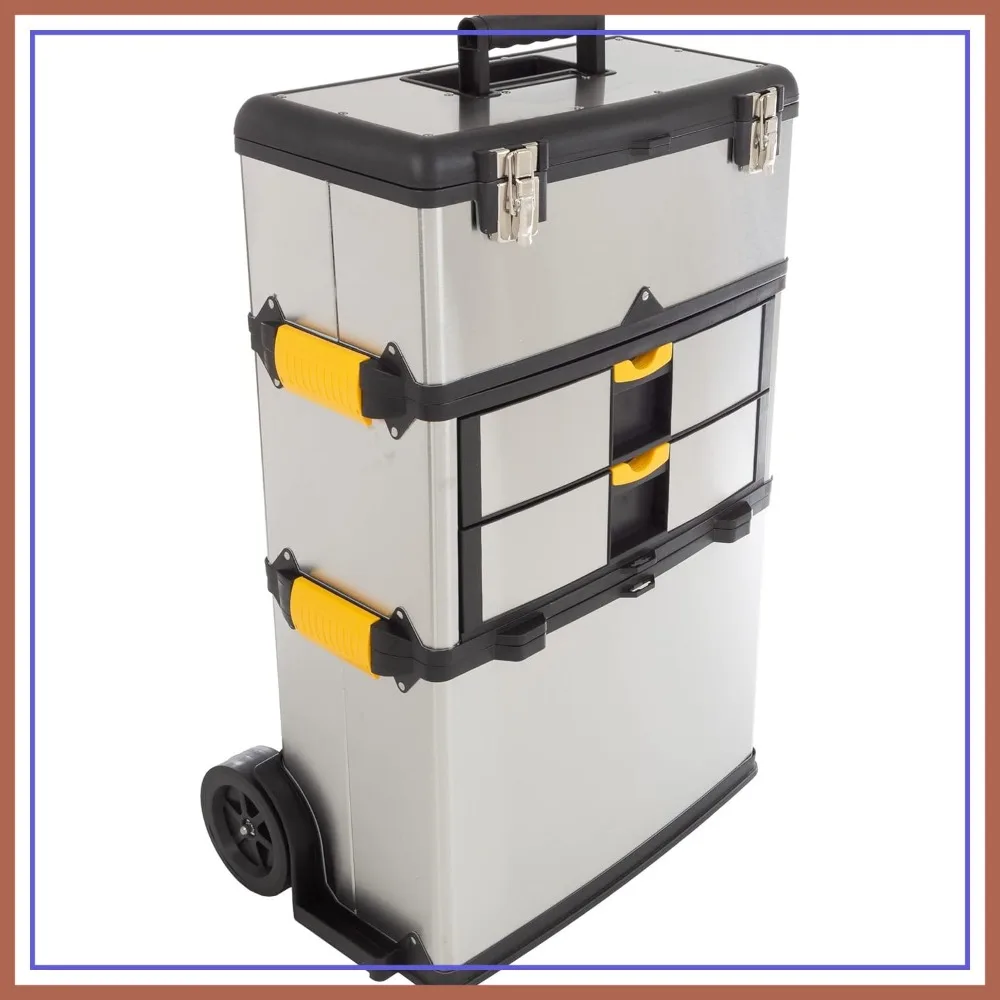 3-Part Portable Tool Box - Stainless-Steel Drawer Organizer with Wheels, Extendable Handle and Tough Latches - Rolling Tool Chest (Silver)
3-Part Portable Tool Box - Stainless-Steel Drawer Organizer with Wheels, Extendable Handle and Tough Latches - Rolling Tool Chest (Silver)
