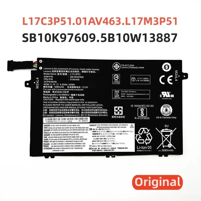 100%Original 11.1V 3880mAh for Lenovo L17C3P51 L17L3P51 L17M3P51 01AV463/445/447/448 SB10K97609 5B10W13887 Laptop Battery
100%Original 11.1V 3880mAh for Lenovo L17C3P51 L17L3P51 L17M3P51 01AV463/445/447/448 SB10K97609 5B10W13887 Laptop Battery