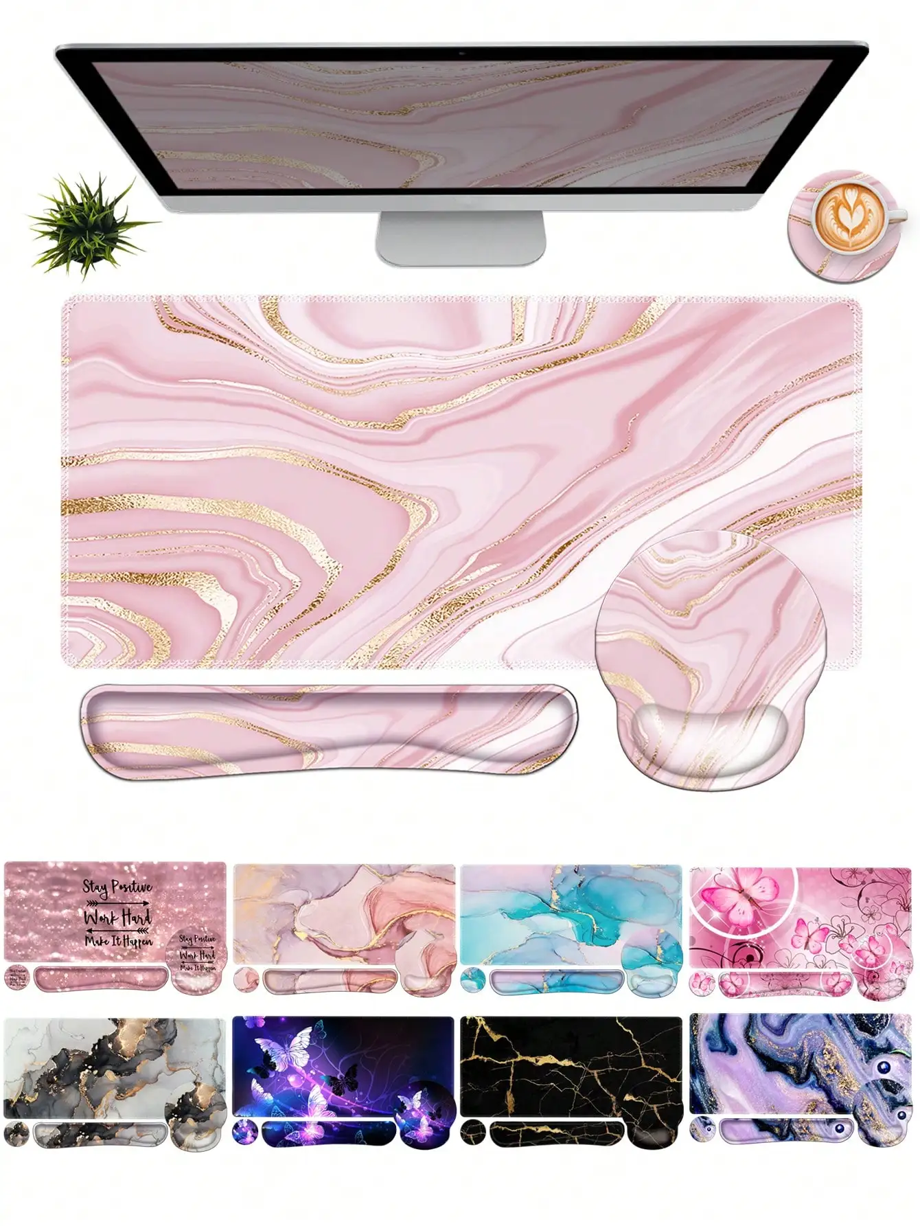 Этот набор 4-в-1 для клавиатуры и мыши включает в себя большой коврик для мыши, подставку для запястья для клавиатуры, подставку для запястья для мыши и подставку для напитков.
Этот набор 4-в-1 для клавиатуры и мыши включает в себя большой коврик для мыши, подставку для запястья для клавиатуры, подставку для запястья для мыши и подставку для напитков.