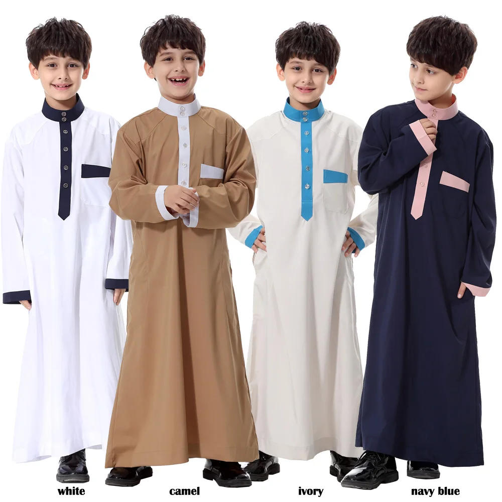 Muslim Boys Stand Collar Patchwork Color-matching Button Long Sleeves Tops Robe Arab Big Kids Islamic Ankle Length Thobe
Muslim Boys Stand Collar Patchwork Color-matching Button Long Sleeves Tops Robe Arab Big Kids Islamic Ankle Length Thobe