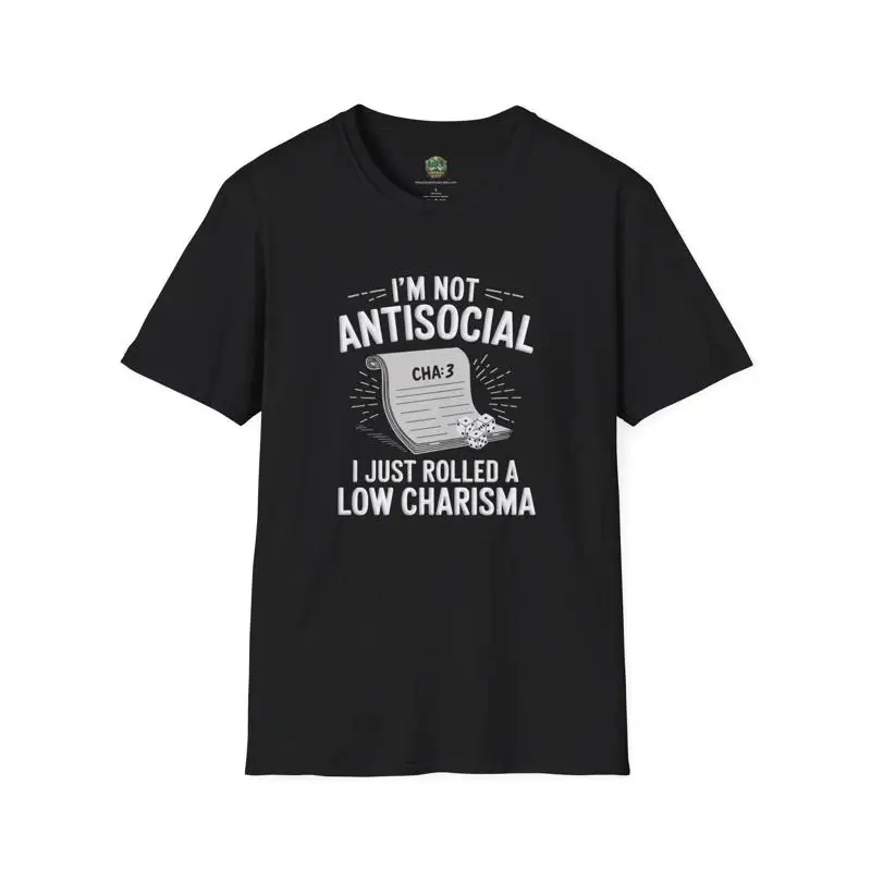 T Shirt I'm Not Antisocial I Just Rolled a Low Charisma Perfect for D Fans with Sense of Humor
T Shirt I'm Not Antisocial I Just Rolled a Low Charisma Perfect for D Fans with Sense of Humor
