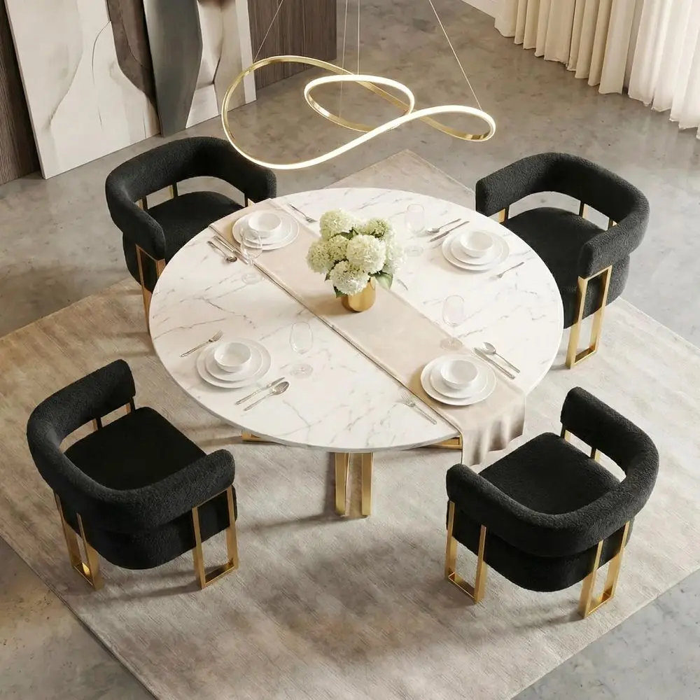 Black Boucle Fabric Dining Chairs Set of 4 with Gold Legs, Elegant Barrel Back Kitchen Chairs, Upholstered Accent Chairs for Din
Black Boucle Fabric Dining Chairs Set of 4 with Gold Legs, Elegant Barrel Back Kitchen Chairs, Upholstered Accent Chairs for Din