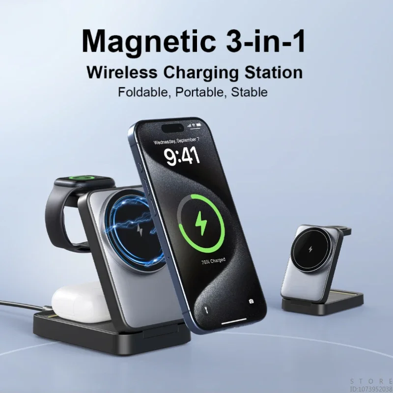 Foldable Magnetic 3-in-1 Wireless Charging Station 15W Fast Charge - Portable Travel Dock for iPhone 16/15/14 Pro Max Series
Foldable Magnetic 3-in-1 Wireless Charging Station 15W Fast Charge - Portable Travel Dock for iPhone 16/15/14 Pro Max Series