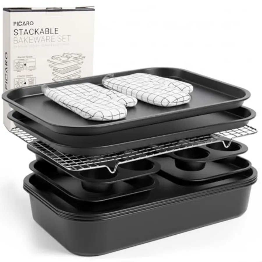 13-Piece Carbon Steel Nonstick Bakeware Set Stackable Space-Saving Pans: Cookie Sheets 12-Cup Muffin Tin Cake Pans and Roasting
13-Piece Carbon Steel Nonstick Bakeware Set Stackable Space-Saving Pans: Cookie Sheets 12-Cup Muffin Tin Cake Pans and Roasting