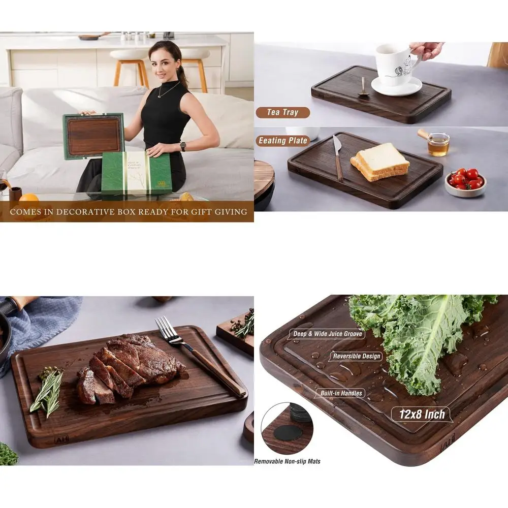 12x8 Inch Walnut Chopping Board with Deep Juice Groove and Side Handle, Thick Kitchen Butcher Block for Meat and Cheese, Ideal G
12x8 Inch Walnut Chopping Board with Deep Juice Groove and Side Handle, Thick Kitchen Butcher Block for Meat and Cheese, Ideal G